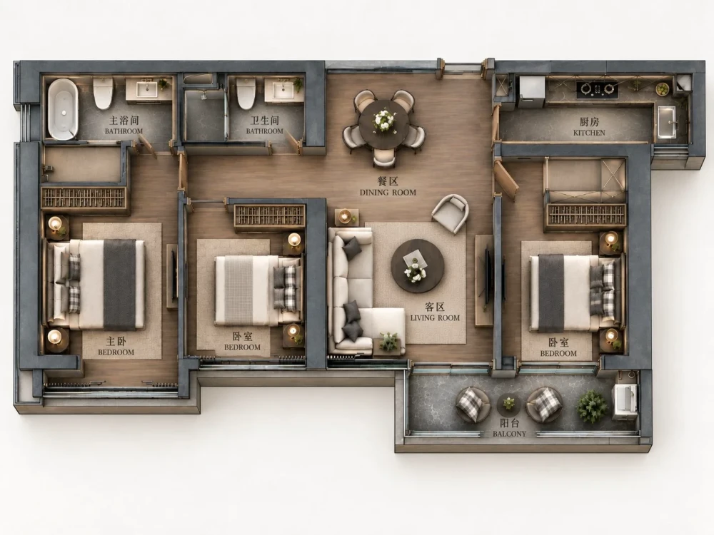 131 m² Three-Bedroom